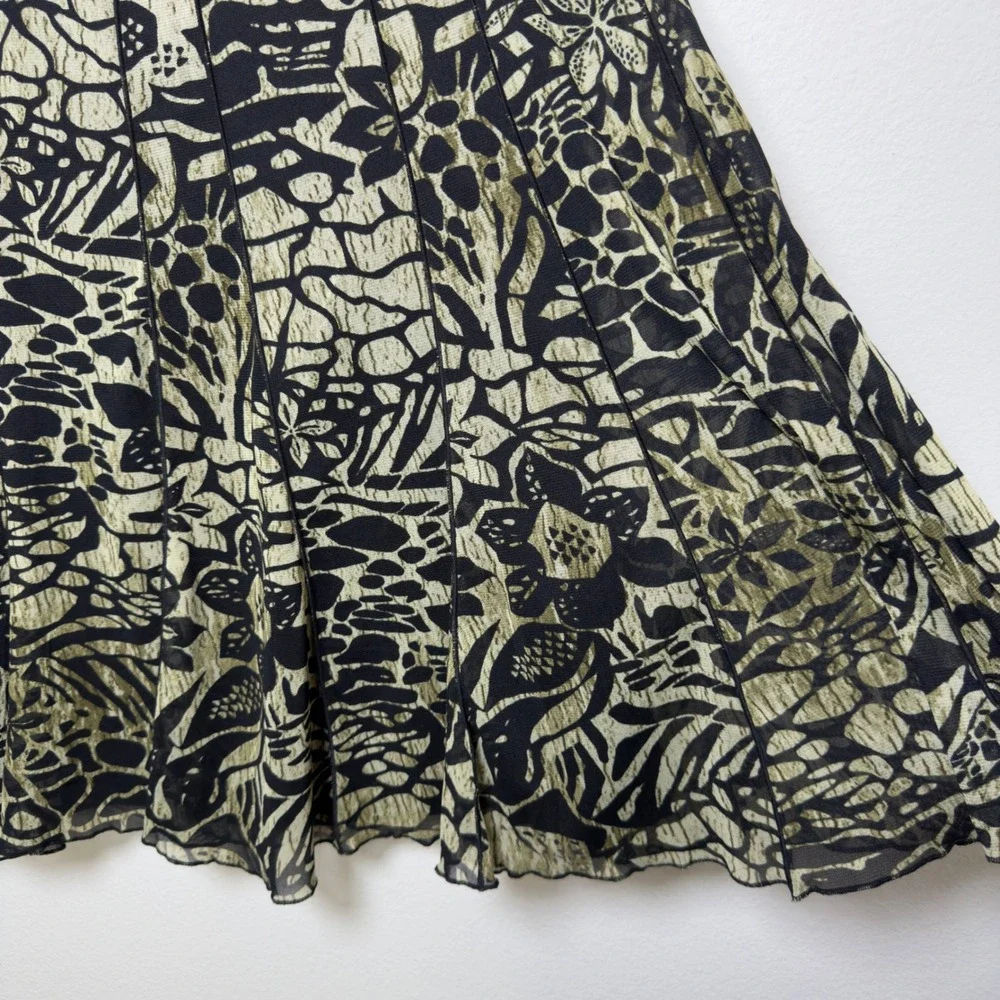 VTG 90s‎ Fairy Grunge Women Midi Skirt Medium Black Abstract Green Mesh Midi